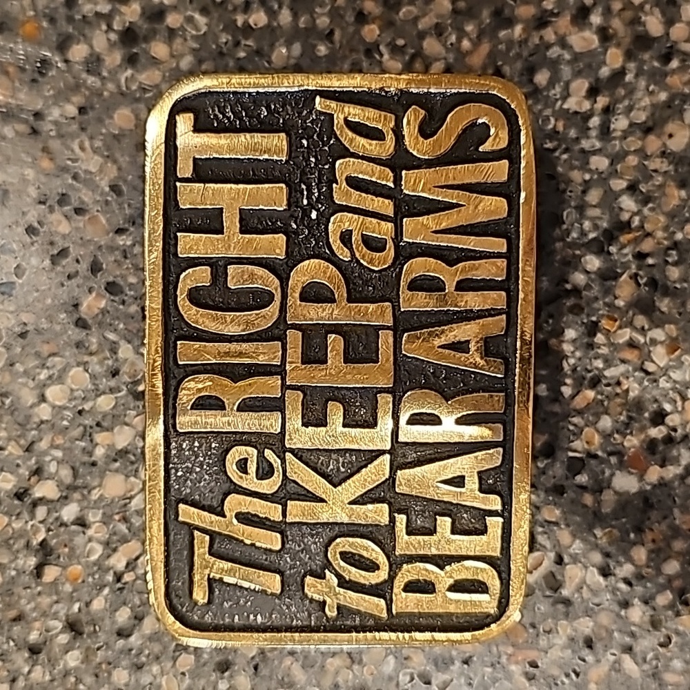 AMAZING VINTAGE BTS 1978 BRLT BUCKLE..THE RIGHT TO KEEP AND BEAR ARMS